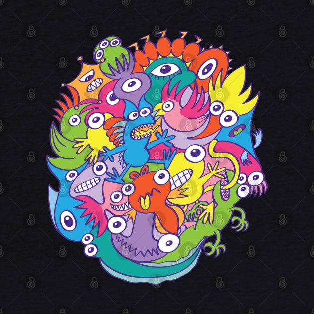 Funny monsters parade in doodle art style by zooco